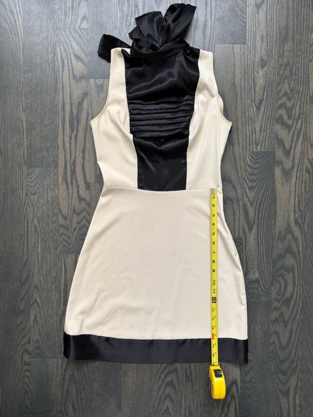 Black & Cream Satin/silk Halter Mini Dress XS/S - Picture 3 of 8